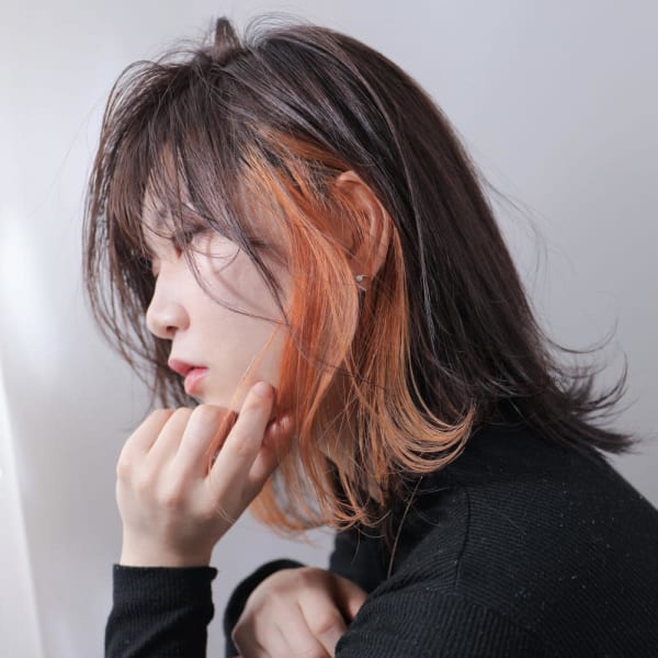 インナーカラーオレンジ×ボブ|Hair Mode KT 石橋店