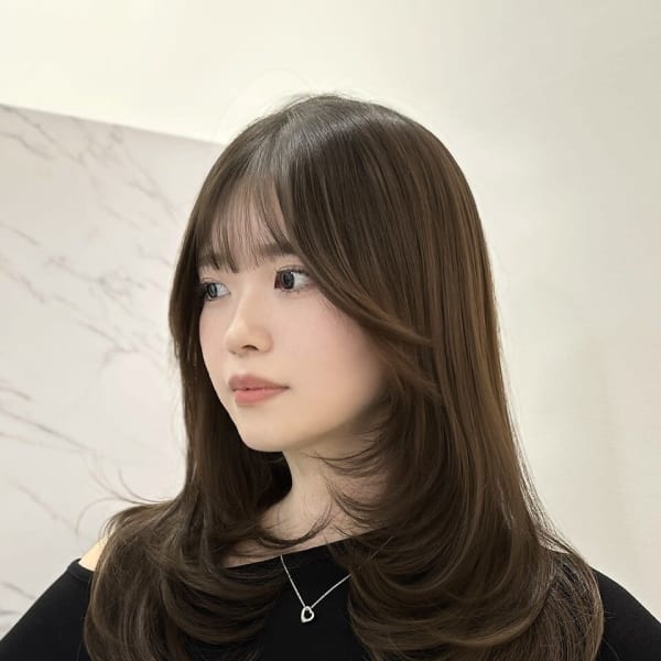 シースルーバングザクザクレイヤー×オリーブベージュ