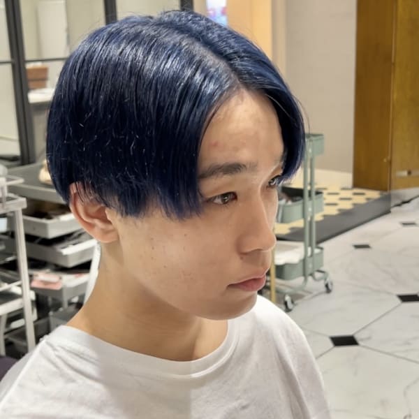 メンズ ハイトーン ブルージュ ブルー ブリーチ マッシュ