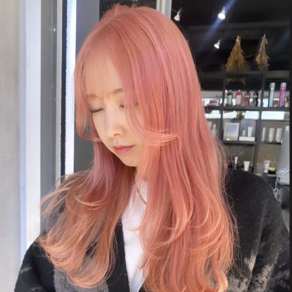 切りっぱなしボブ エアリーロング 美髪 ピンクブラウン