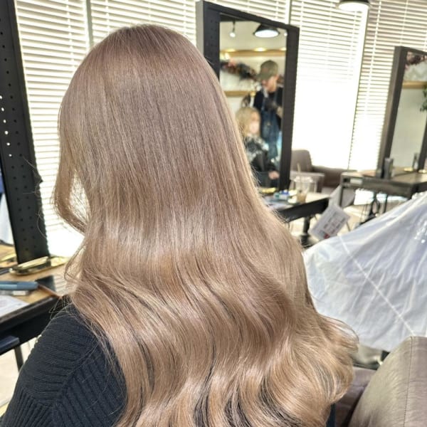 切りっぱなしボブ エアリーロング 美髪 ピンクブラウン
