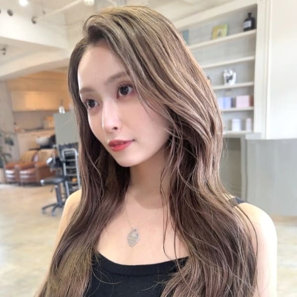 髪質改善カラー ヘーゼルベージュ かきあげヘア 韓国風巻き|髪質改善 SEPT. 天神大名