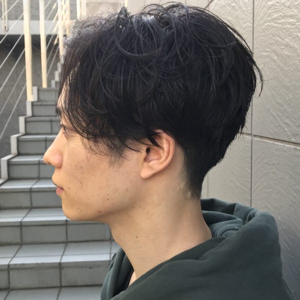 カルマパーマ/センターパート/アッシュブラッ