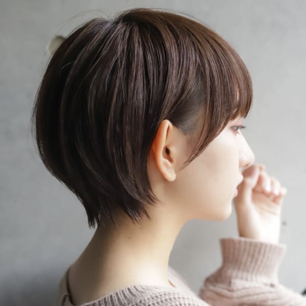 大人ショートボブ丸みショートカットマッシュショート前髪あり
