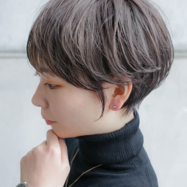 大人ショートボブ丸みショートカットマッシュショート前髪あり
