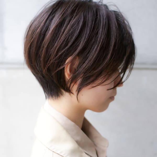 大人ショートボブ丸みショートカットマッシュショート前髪あり
