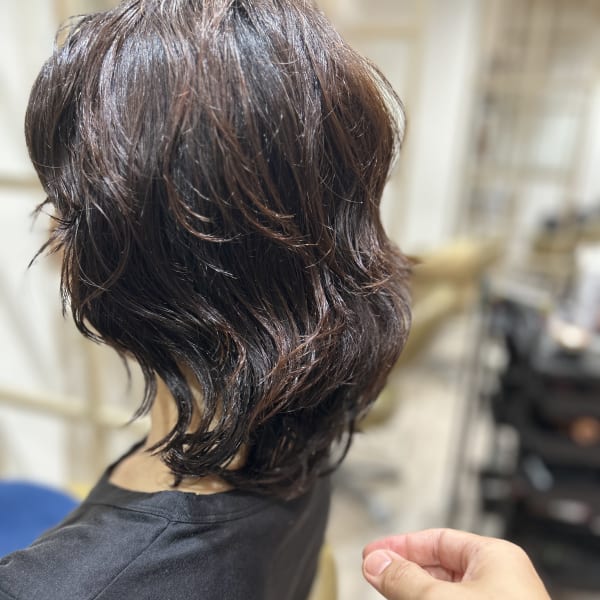 エアリー大人ウルフ シルク架橋デジタルパーマ とステアパーマ