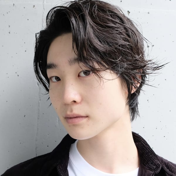 カルマパーマ/センターパート/アッシュブラック