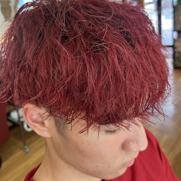 ブリーチパーマツイストスパイラル赤髪刈り上げツーブロック札幌