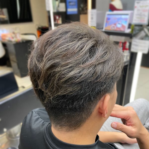 メンズ/2ブロック/白髪ぼかしハイライト/グレイヘア