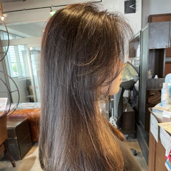 カカオブラウン/ロング/韓国風/顔周りレイヤー