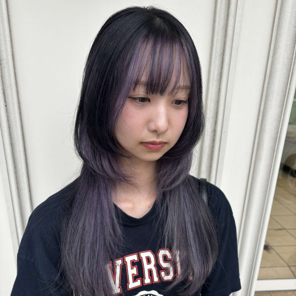 ロングウルフカットインナーラベンダー