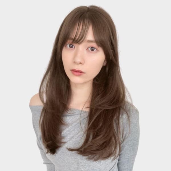 シースルーバング くびれヘア 韓国ヘア ナチュラルブラウン