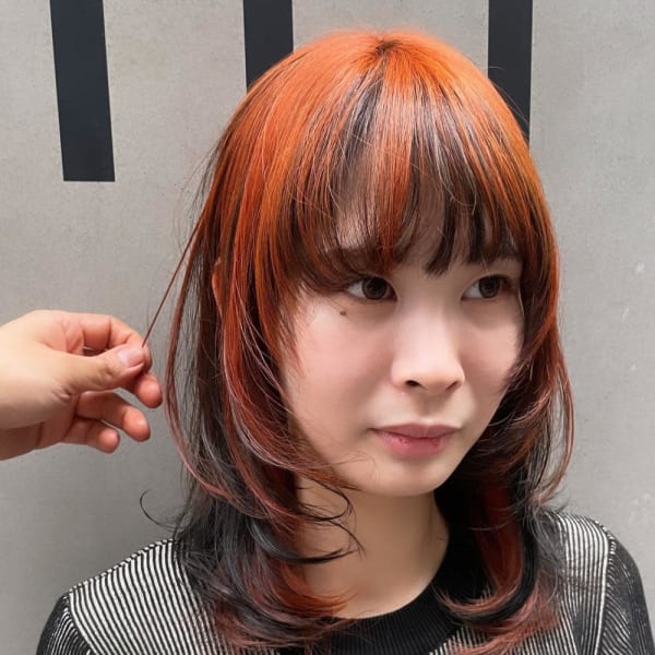 アンブレラカラー　インナーカラー　オレンジベージュ