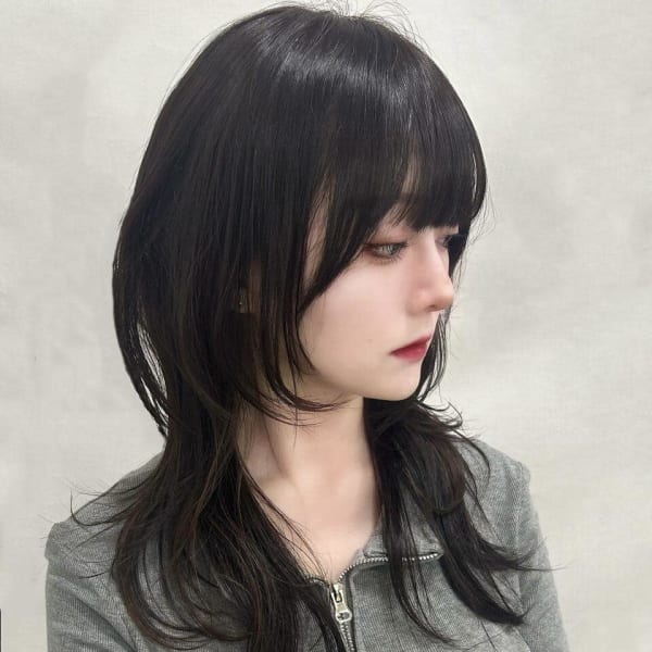 黒髪/ロングレイヤー/似合わせ/顔まわり/ウルフ