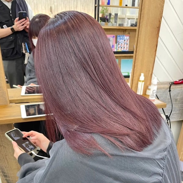 レイヤーカットセミディシアーカラー姫カットダークアッシュ横浜