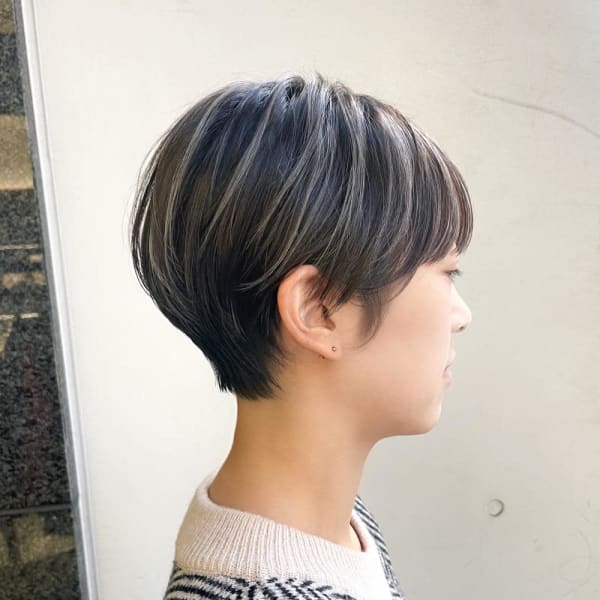 ハンサムショート×ハイライトカラー×前髪あり×30代40代