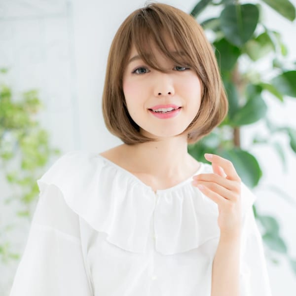 キャラメルベージュの小顔前下がりボブ|髪質改善カラーReana.豊洲 美容院【リアナ】