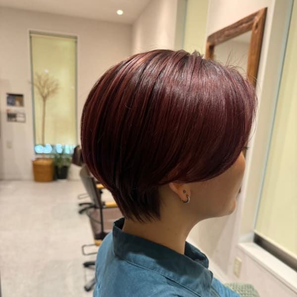 小顔カット/艶髪/ハンサムショート/レッド/刈り上げ