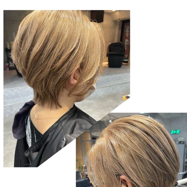 【ショートレイヤーくびれボブ】×【ミルクティーベージュ】