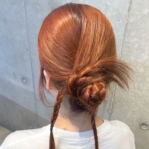 オレンジヘア タウンモリ 韓国風 カチモリ お団子