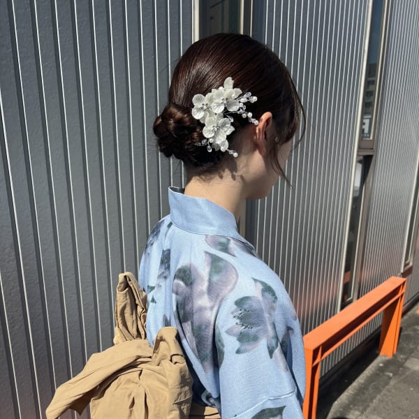 浴衣着付け、アップ