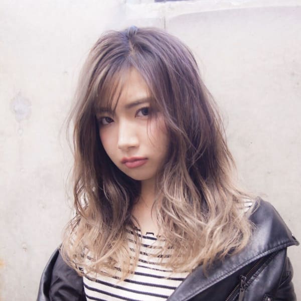 小顔 ことりベージュ グラデーションカラー 前髪