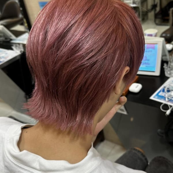 韓国マッシュウルフピンクベージュセンターパートハイトーン