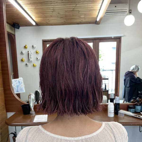 パーマ風ボブ×ピンク