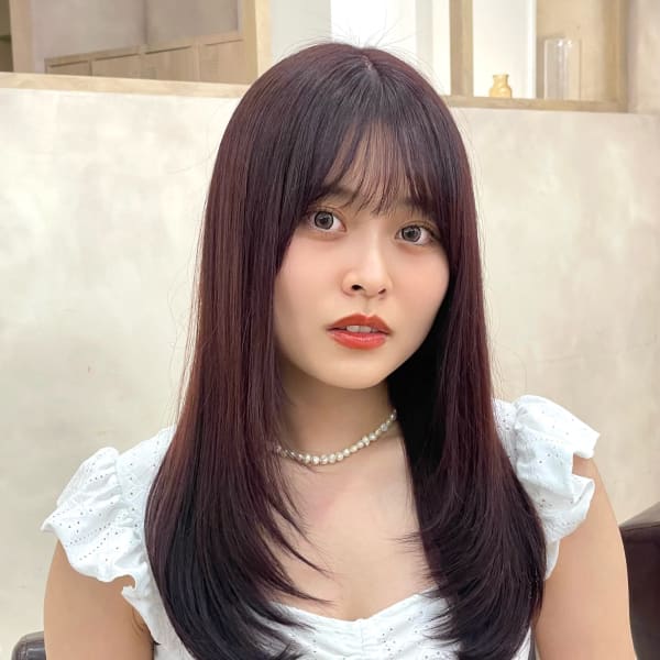 艶ストレート ピンクブラウン 髪質改善カラー 20代30代