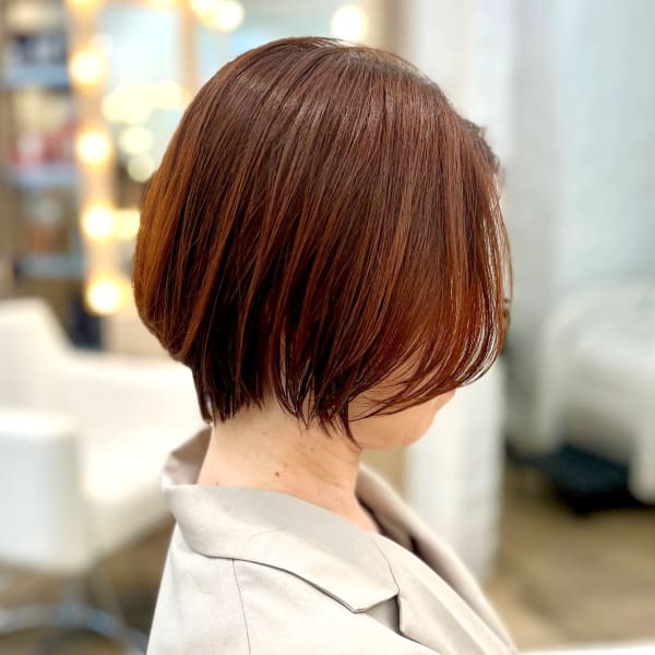 オレンジブラウン×ひし形ショートボブ☆