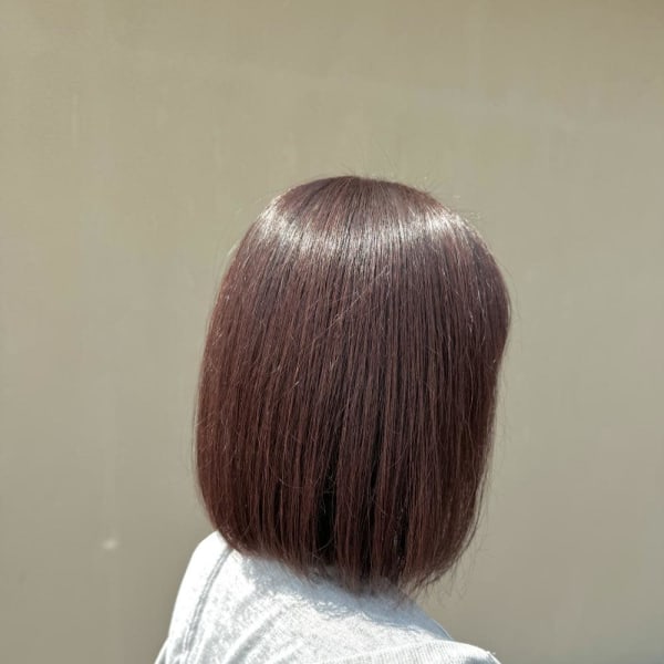 暖色カラー ピンクブラウン 結べるボブ