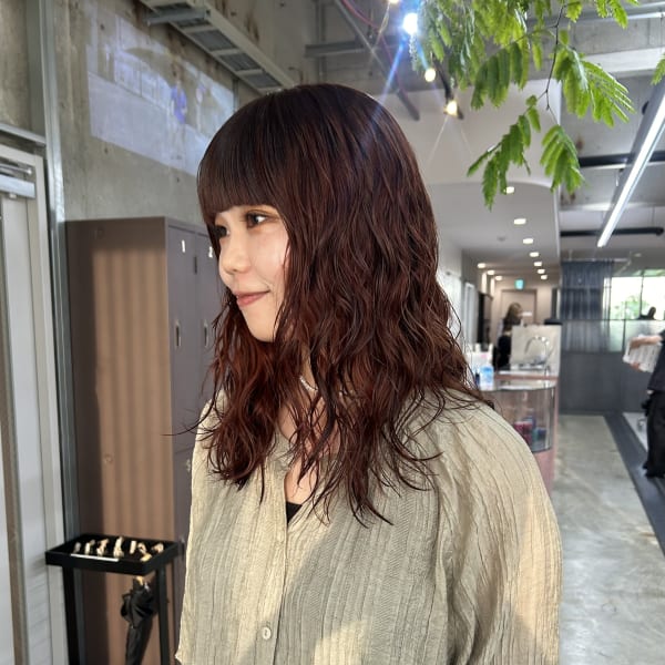 オレンジブラウン×ロングパーマ