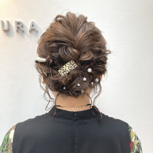 黒髪/グレーベージュ/レイヤーロング/前髪パーマ