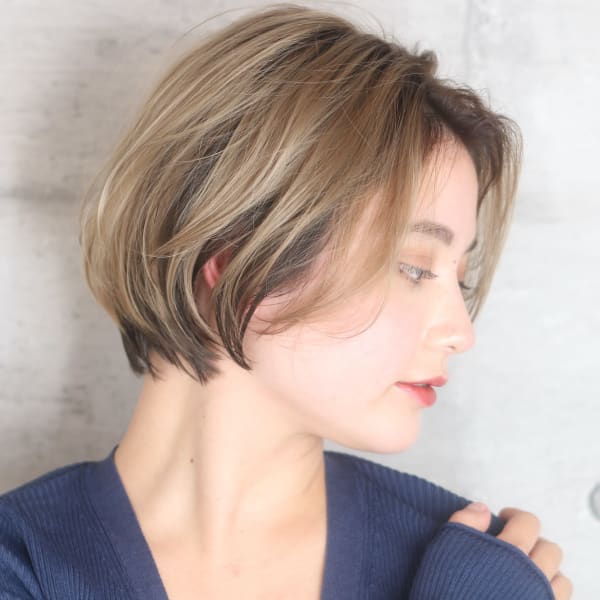 40代50代小顔前髪イメチェンアンブレラカラーショート