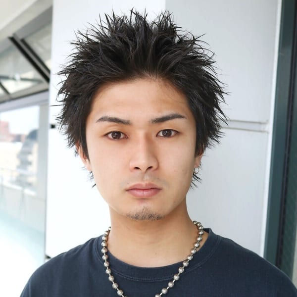 ワイルドスパイキーショート アップバング 黒髪 メンズサロン