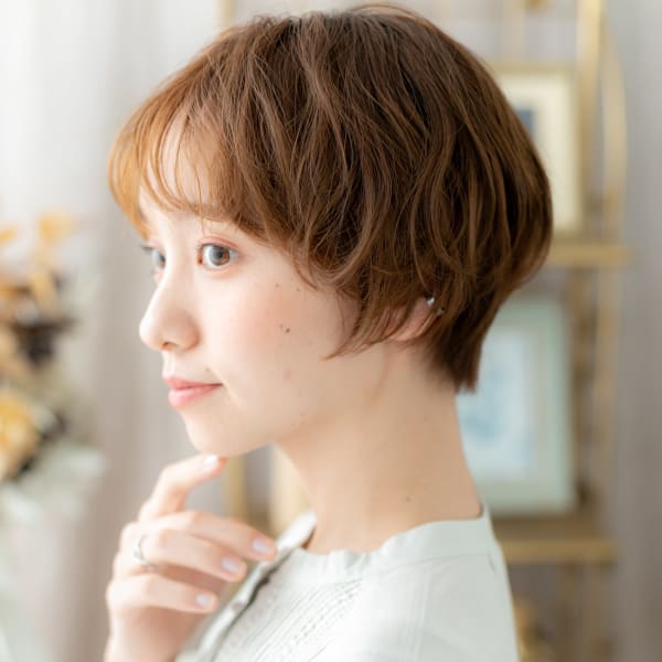 小顔ゆるふわ外国人風くせ毛マッシュパーマ オリーブベージュ
