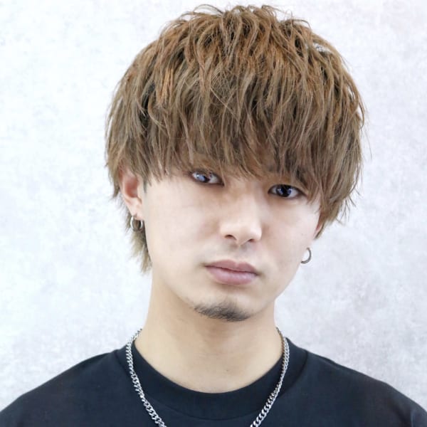 マッシュウルフ ブラウン 無造作 メンズカラー 福岡 大名