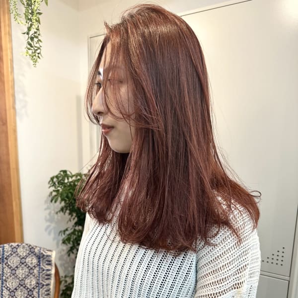 大人セミロング×ブリーチなしオレンジカラー