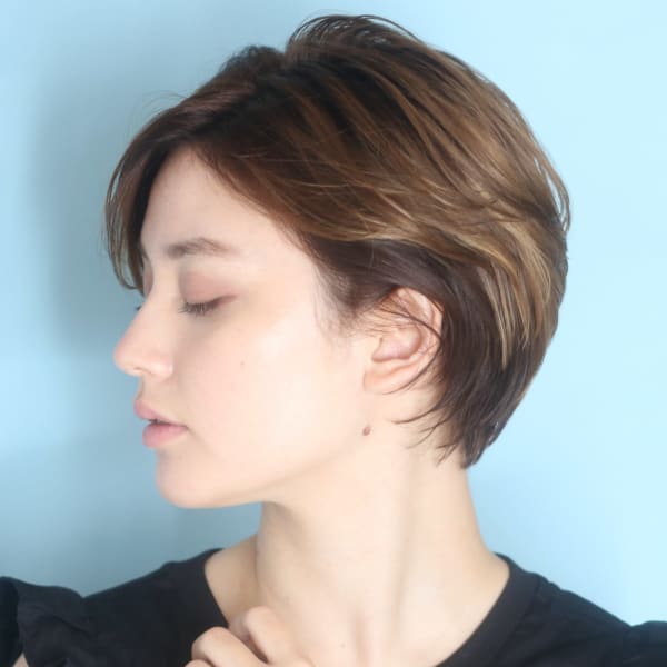 40代50代小顔前髪イメチェンアンブレラカラーショート