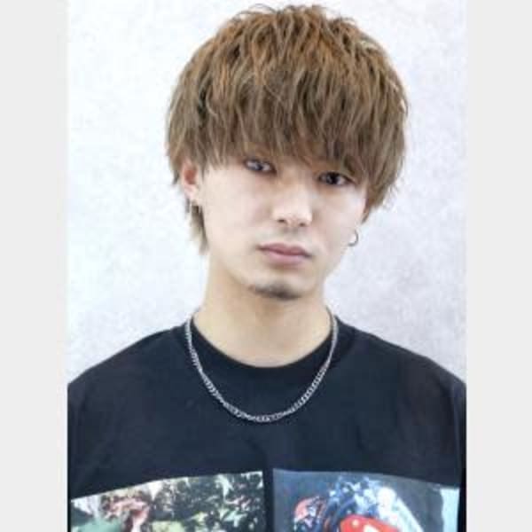 マッシュウルフ ブラウン 無造作 メンズカラー