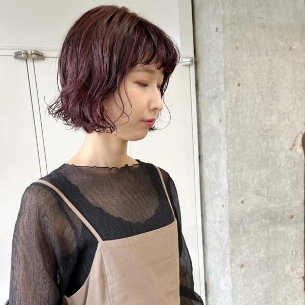 ボブパーマ×カシスピンク