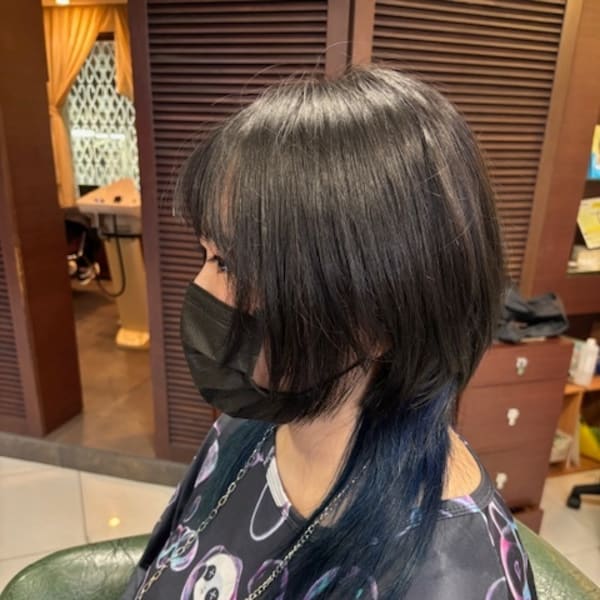 ロングウルフ×インナーカラー【ダブルカラー＋ブルー】