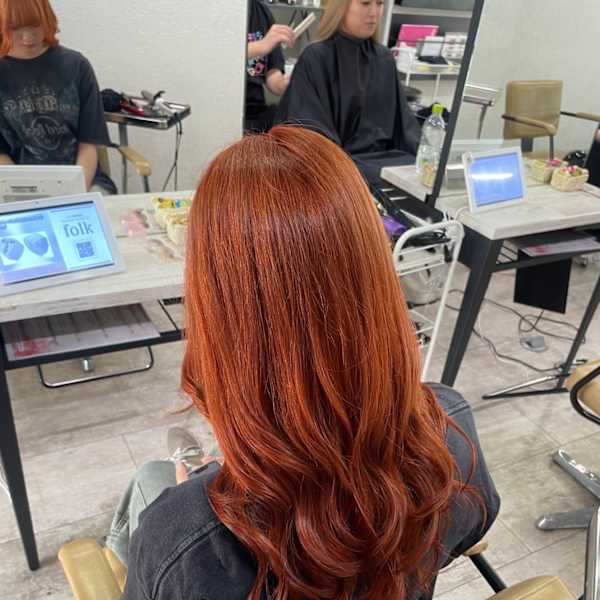 オレンジブラウンケアブリーチロングレイヤー所沢練馬ひばりヶ丘