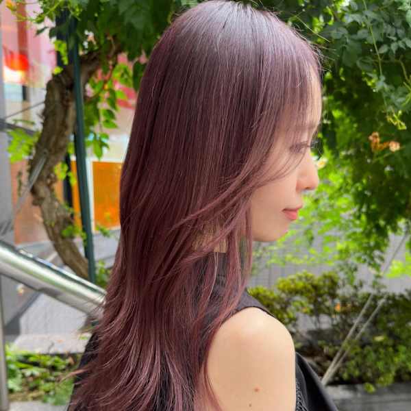 秋色ピンクヘアーワインレッド カシスレッド