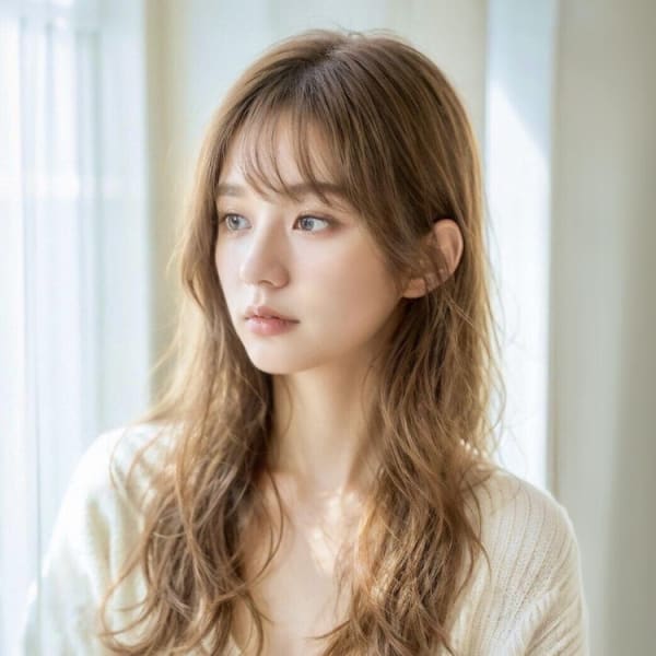 斜めバング グレージュカラー シルキーベージュ レイヤーカッ