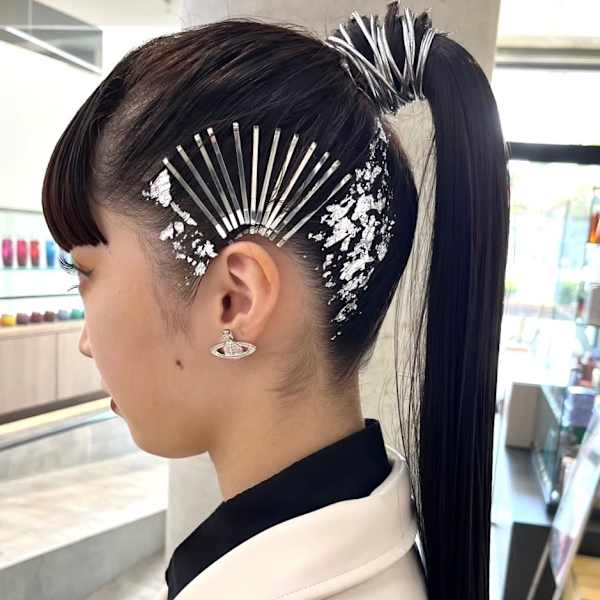 ヘアセット ハイポニー ヘアピンアレンジ 黒髪ロング
