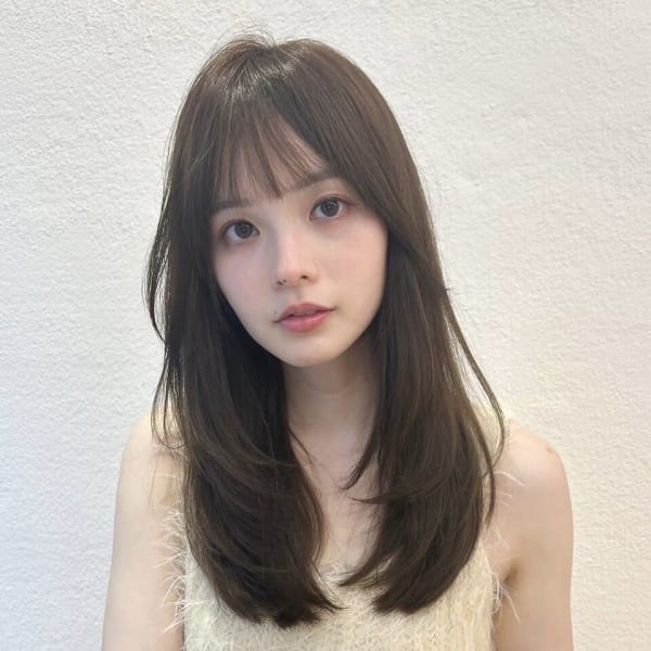 韓国風/セミロング/顔周りカット/レイヤー/透明感カラー