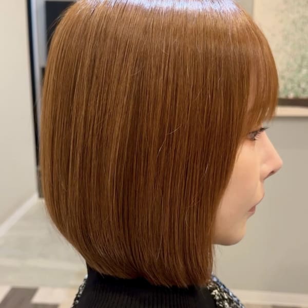 小顔ワンレンボブ×オレンジベージュ