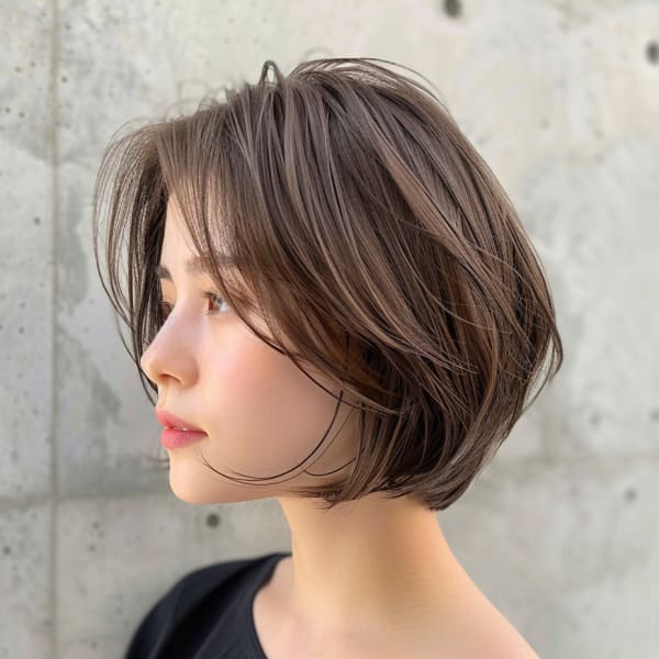 20代30代40代前髪あり耳掛け丸みくびれショートボブ